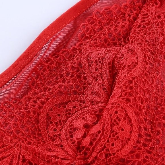 RED Strappy Lace Bralette High Waist Lace Up Panty - Picture 12 of 16